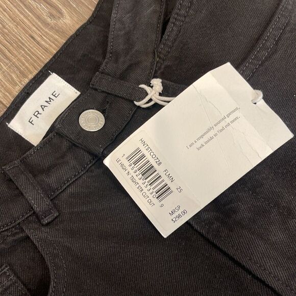 FRAME DENIM Le High & Tight Waist Cutout Straight Leg Jeans in Black Size 25 - Picture 10 of 15